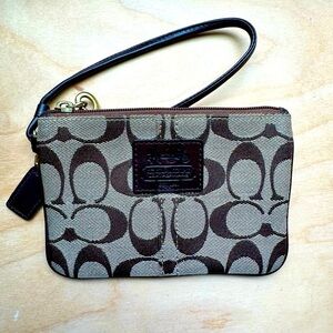 Small Coach Wristlet Signature C Brown Wallet Purse